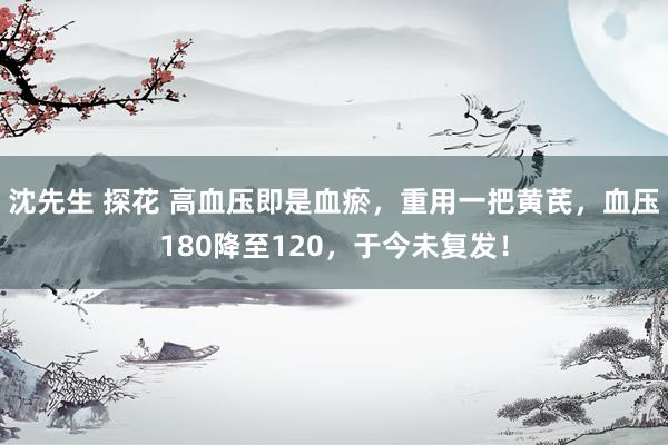 沈先生 探花 高血压即是血瘀，重用一把黄芪，血压180降至120，于今未复发！